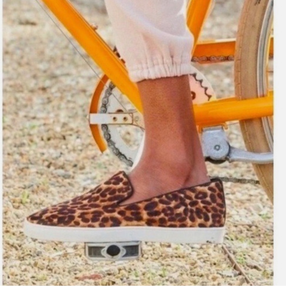 Birdies The Swift Leopard Print Calf Hair Leather Slip On Sneakers Size 7.5 tan